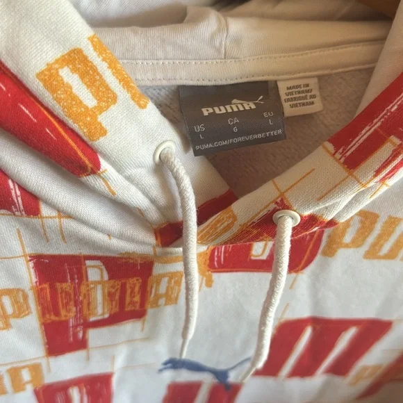 Puma Men’s Size Large Red and Yellow All Over Graphic Hoodie Athletic Sweatshirt - Picture 3 of 7